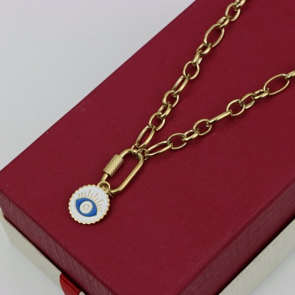 Chunky Gold Link Necklace with Eye Charm – Bold Yellow Jewelry, XPNL0368 - Picture 5 of 13